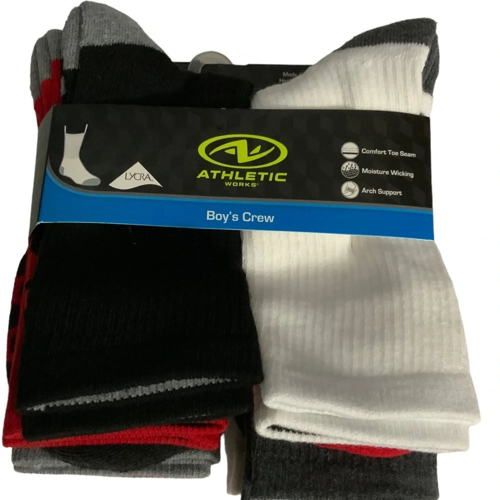 Athletic Works Boys Crew Socks 6 Pair